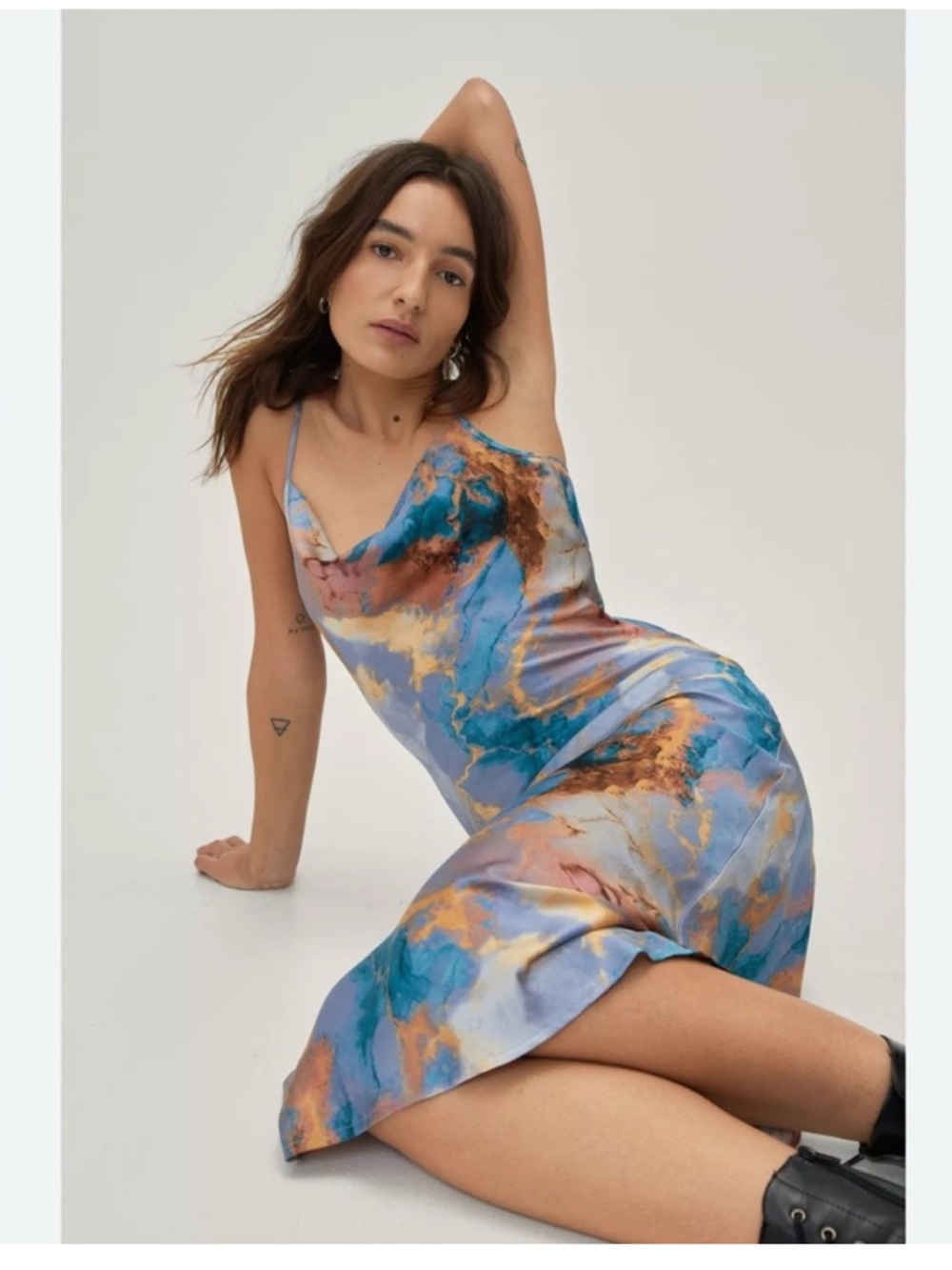 Micas Elegant Multicolor Marble Print strapless midi dress size X-large